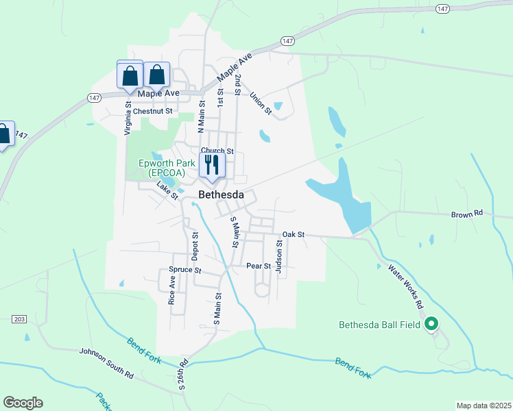 map of restaurants, bars, coffee shops, grocery stores, and more near 205 East Spring Street in Bethesda