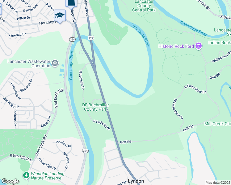 map of restaurants, bars, coffee shops, grocery stores, and more near 1223 Willow Street Pike in Lancaster