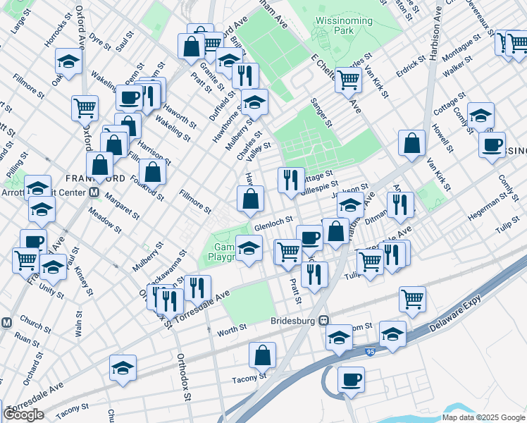 map of restaurants, bars, coffee shops, grocery stores, and more near 5026 Jackson Street in Philadelphia