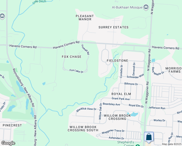 map of restaurants, bars, coffee shops, grocery stores, and more near 1528 Foxhall Road in Blacklick