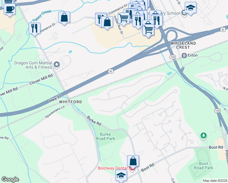 map of restaurants, bars, coffee shops, grocery stores, and more near 246 Birchwood Drive in West Chester