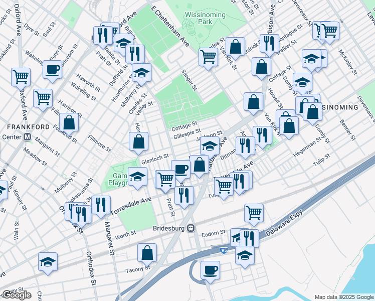 map of restaurants, bars, coffee shops, grocery stores, and more near 5226 Glenloch Street in Philadelphia