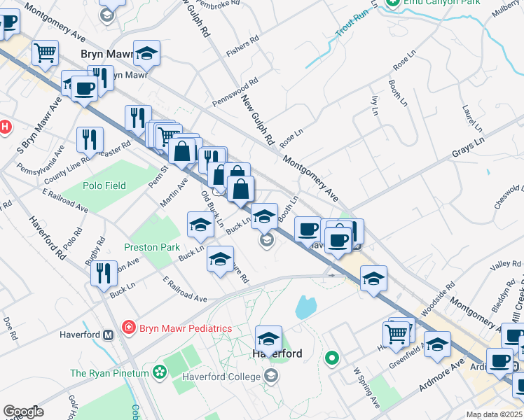 map of restaurants, bars, coffee shops, grocery stores, and more near in Montgomery County