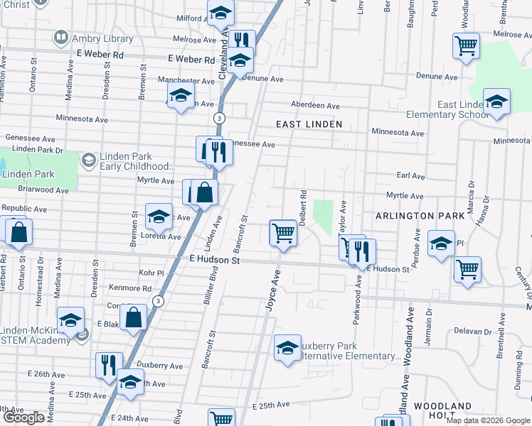 map of restaurants, bars, coffee shops, grocery stores, and more near 1798 Republic Avenue in Columbus