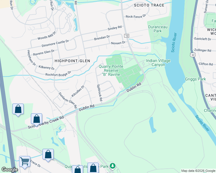 map of restaurants, bars, coffee shops, grocery stores, and more near 3373 Ridge Gap Road in Columbus