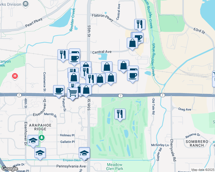map of restaurants, bars, coffee shops, grocery stores, and more near 5603 Arapahoe Ave in Boulder