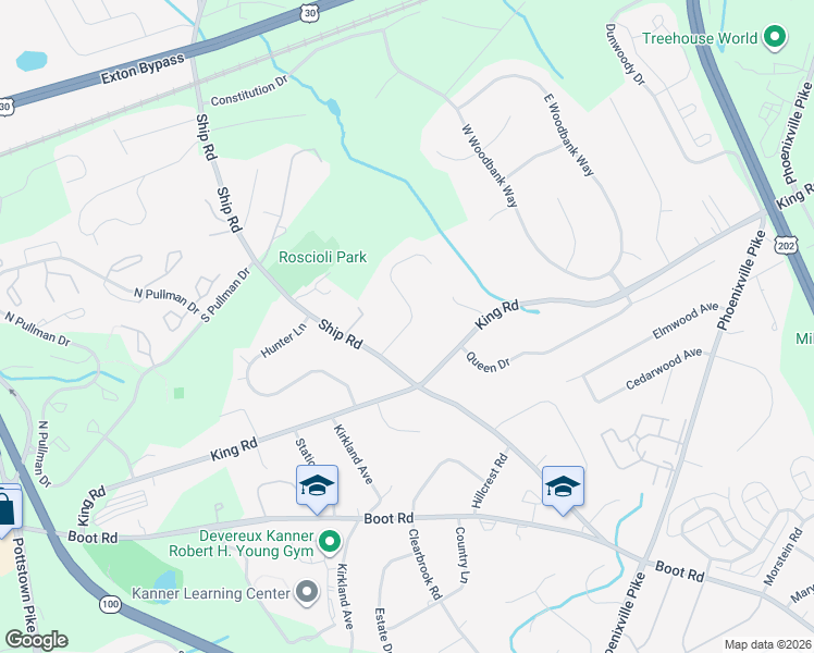 map of restaurants, bars, coffee shops, grocery stores, and more near 1417 Gary Terrace in West Chester