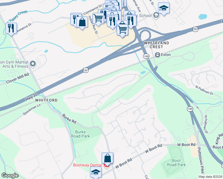 map of restaurants, bars, coffee shops, grocery stores, and more near 181 Fringetree Drive in West Chester