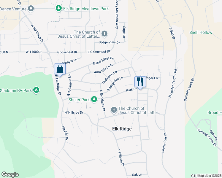 map of restaurants, bars, coffee shops, grocery stores, and more near 300 East Magellan Lane in Elk Ridge