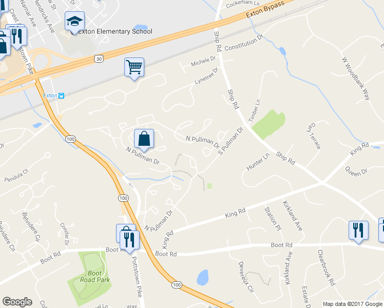 map of restaurants, bars, coffee shops, grocery stores, and more near 1038 Harriman Court in West Chester