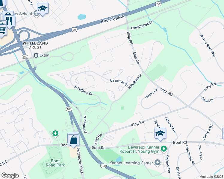 map of restaurants, bars, coffee shops, grocery stores, and more near 1038 Harriman Court in West Chester