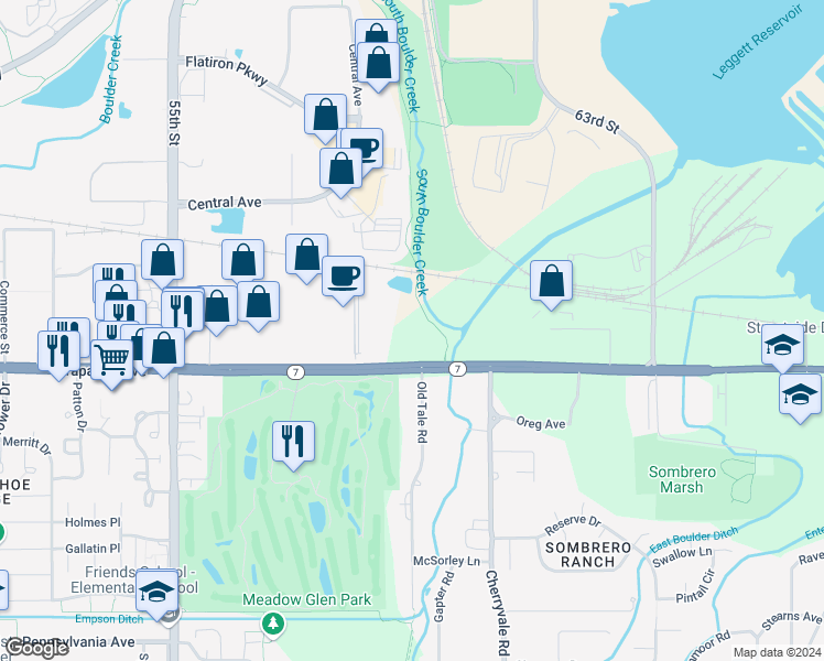 map of restaurants, bars, coffee shops, grocery stores, and more near in Boulder
