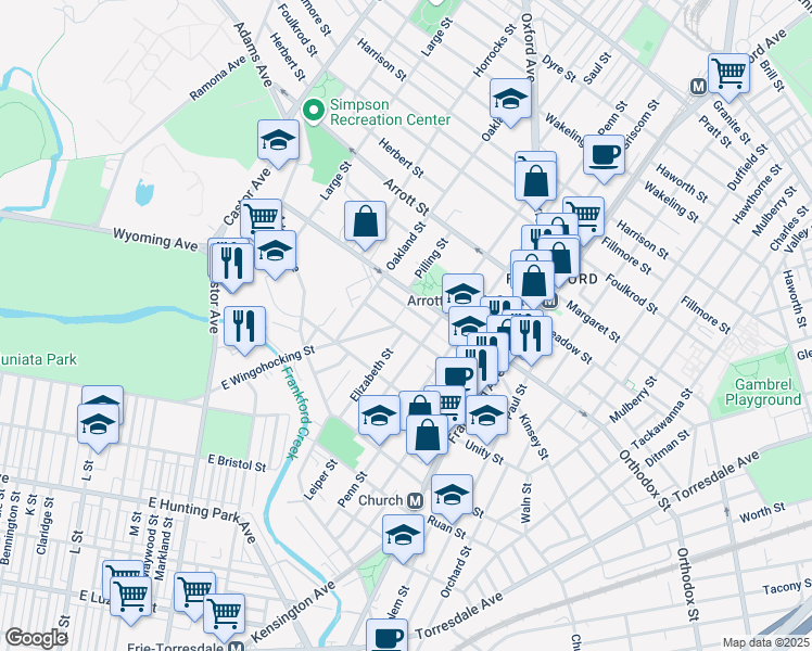 map of restaurants, bars, coffee shops, grocery stores, and more near in Philadelphia