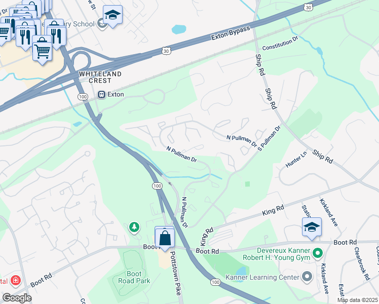 map of restaurants, bars, coffee shops, grocery stores, and more near 309 Huntington Court in West Chester