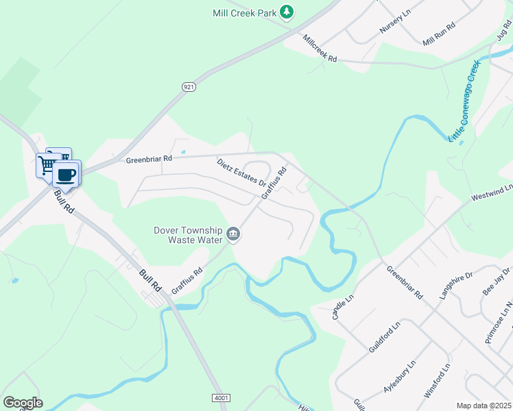 map of restaurants, bars, coffee shops, grocery stores, and more near 200 Westwood Drive in York