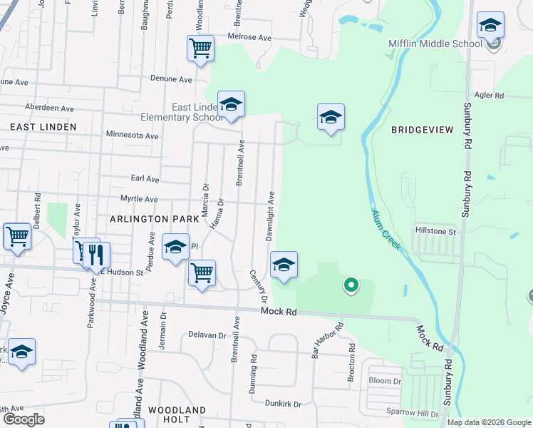 map of restaurants, bars, coffee shops, grocery stores, and more near 2268 Dawnlight Avenue in Columbus
