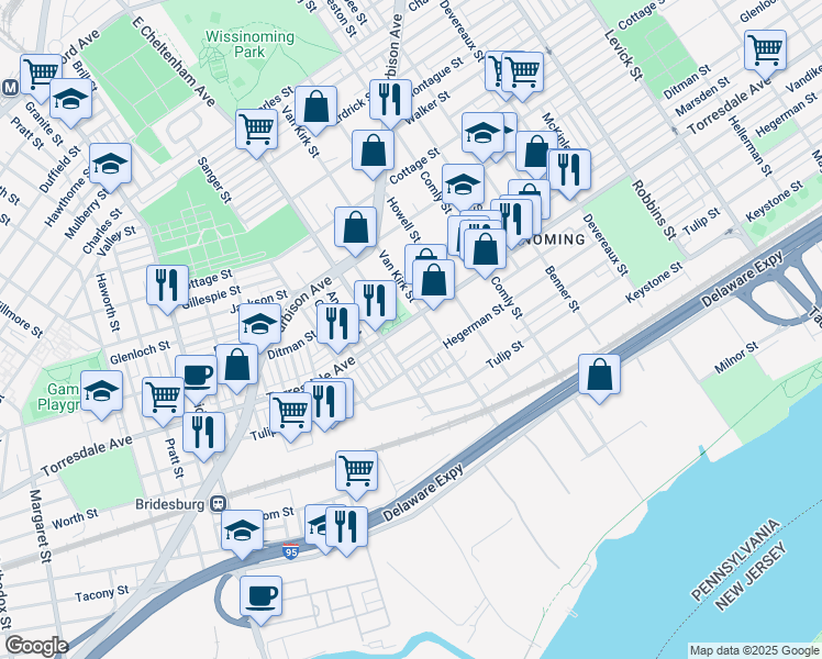map of restaurants, bars, coffee shops, grocery stores, and more near 5725 Torresdale Avenue in Philadelphia