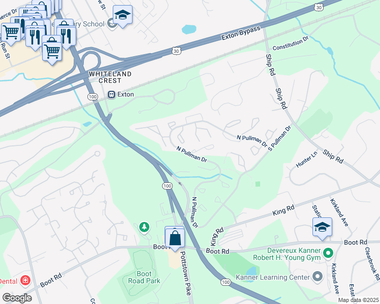 map of restaurants, bars, coffee shops, grocery stores, and more near 310 Huntington Court in West Chester
