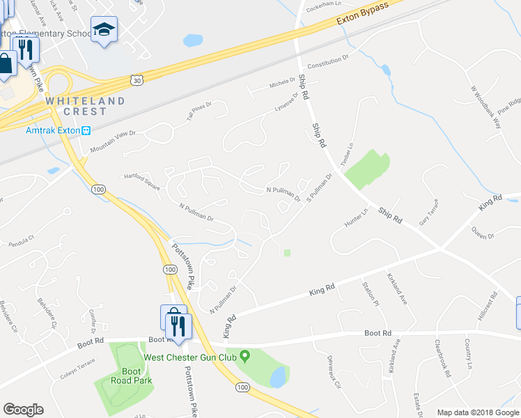 map of restaurants, bars, coffee shops, grocery stores, and more near 1041 Harriman Court in West Chester