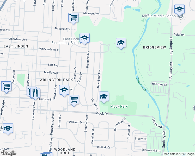 map of restaurants, bars, coffee shops, grocery stores, and more near 2268 Dawnlight Avenue in Columbus