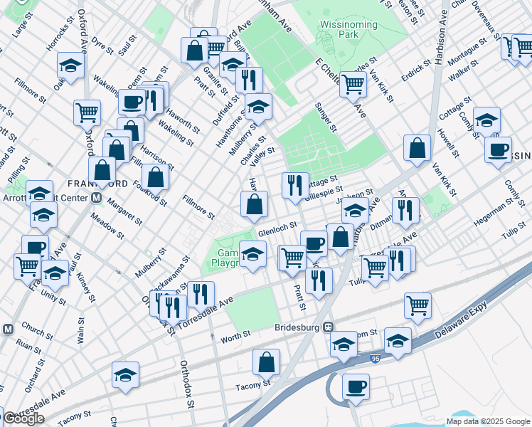 map of restaurants, bars, coffee shops, grocery stores, and more near 1931 Haworth Street in Philadelphia
