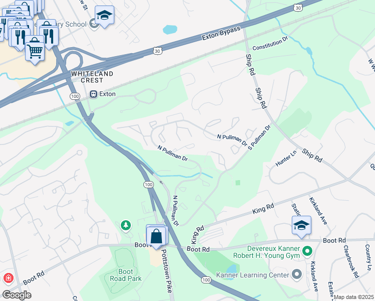 map of restaurants, bars, coffee shops, grocery stores, and more near 310 Huntington Court in West Chester