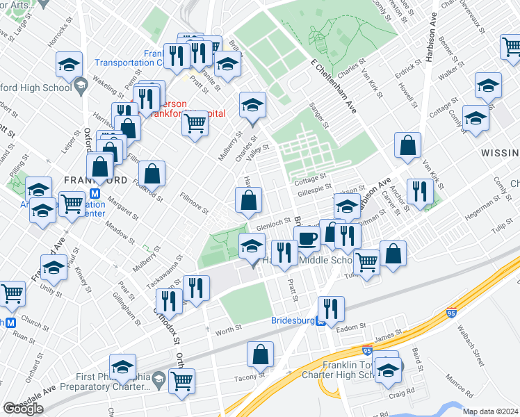 map of restaurants, bars, coffee shops, grocery stores, and more near 1929 Haworth Street in Philadelphia
