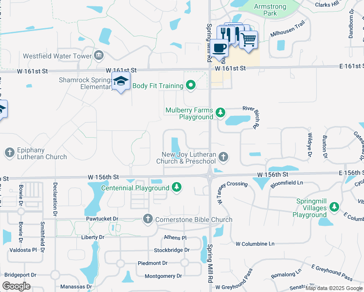 map of restaurants, bars, coffee shops, grocery stores, and more near 509 Zephyr Way in Westfield