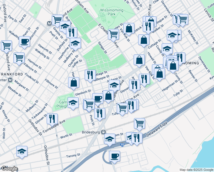 map of restaurants, bars, coffee shops, grocery stores, and more near 5266 Glenloch St in Philadelphia