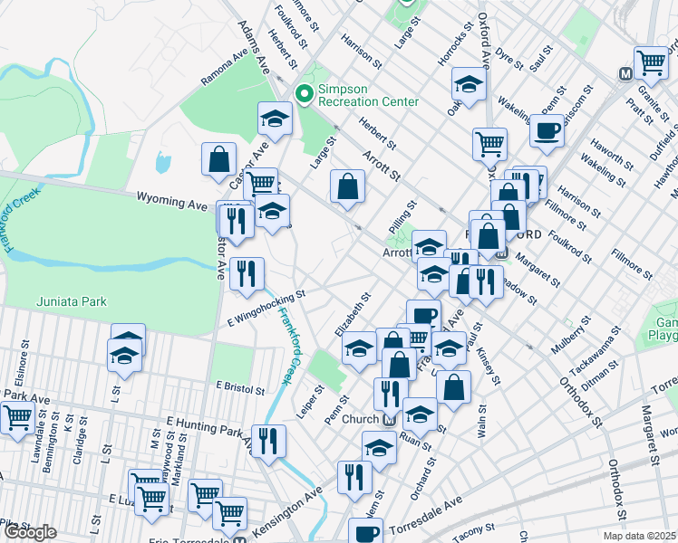 map of restaurants, bars, coffee shops, grocery stores, and more near 4431 Oakland Street in Philadelphia