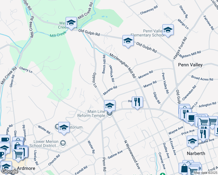 map of restaurants, bars, coffee shops, grocery stores, and more near 519 Moreno Road in Wynnewood