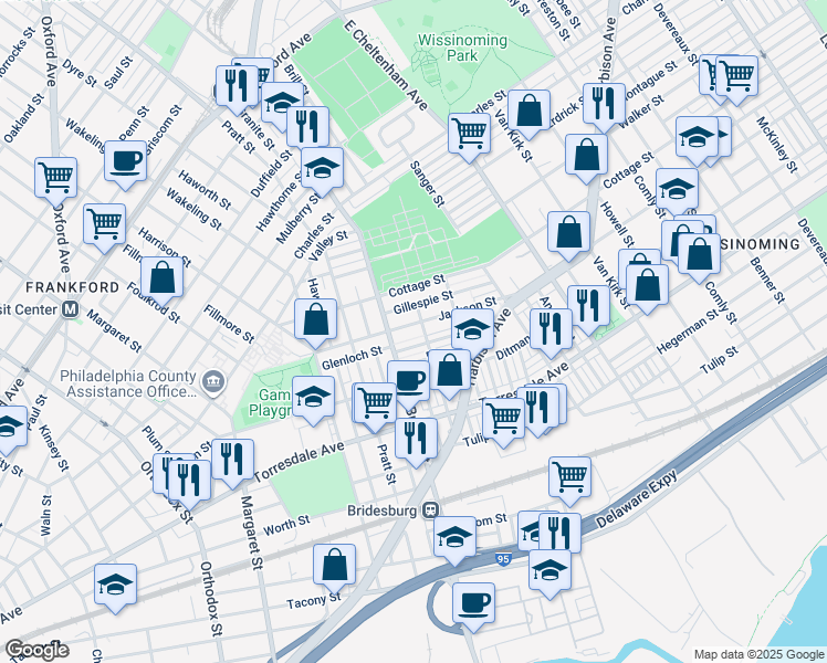 map of restaurants, bars, coffee shops, grocery stores, and more near 5226 Glenloch Street in Philadelphia