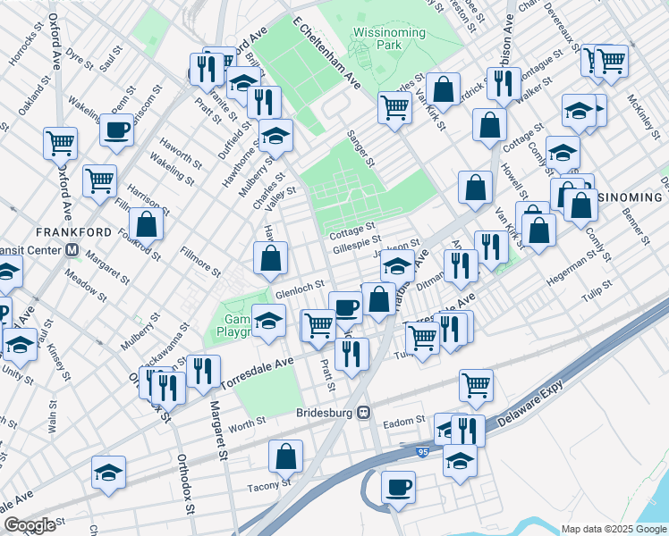 map of restaurants, bars, coffee shops, grocery stores, and more near 5226 Glenloch Street in Philadelphia