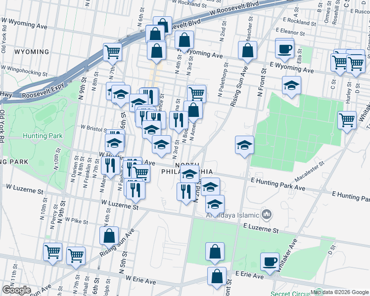 map of restaurants, bars, coffee shops, grocery stores, and more near 4231 North 3rd Street in Philadelphia