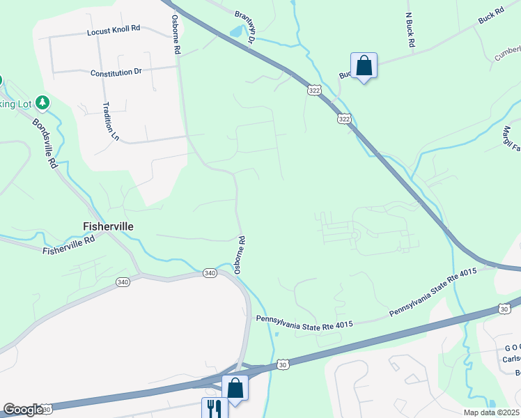 map of restaurants, bars, coffee shops, grocery stores, and more near 1122 Osborne Road in Downingtown