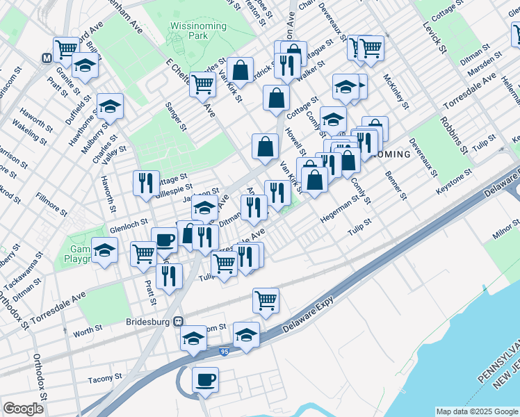 map of restaurants, bars, coffee shops, grocery stores, and more near 2064 Anchor Street in Philadelphia