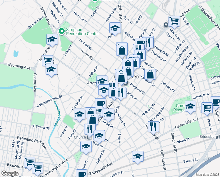 map of restaurants, bars, coffee shops, grocery stores, and more near 4626 Griscom Street in Philadelphia