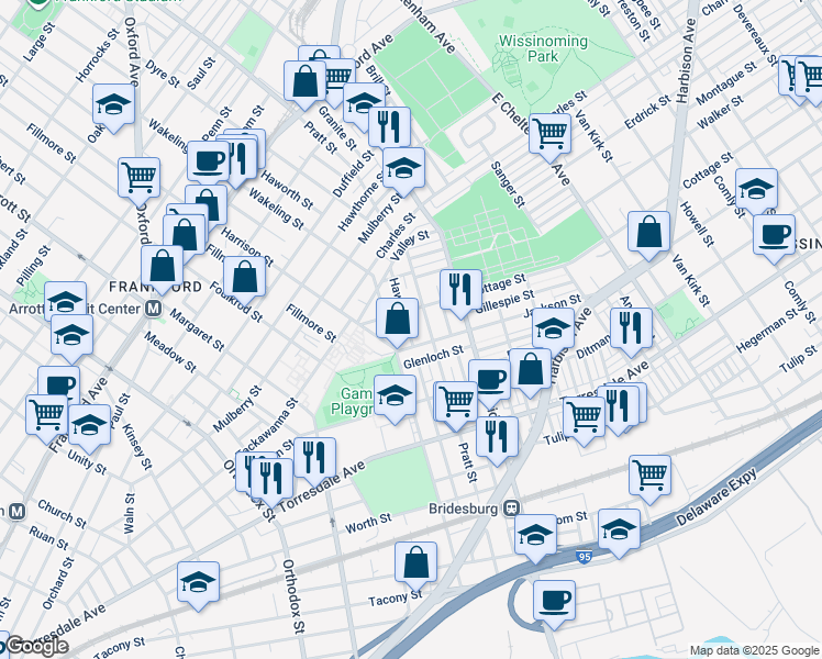 map of restaurants, bars, coffee shops, grocery stores, and more near 1923 Haworth Street in Philadelphia