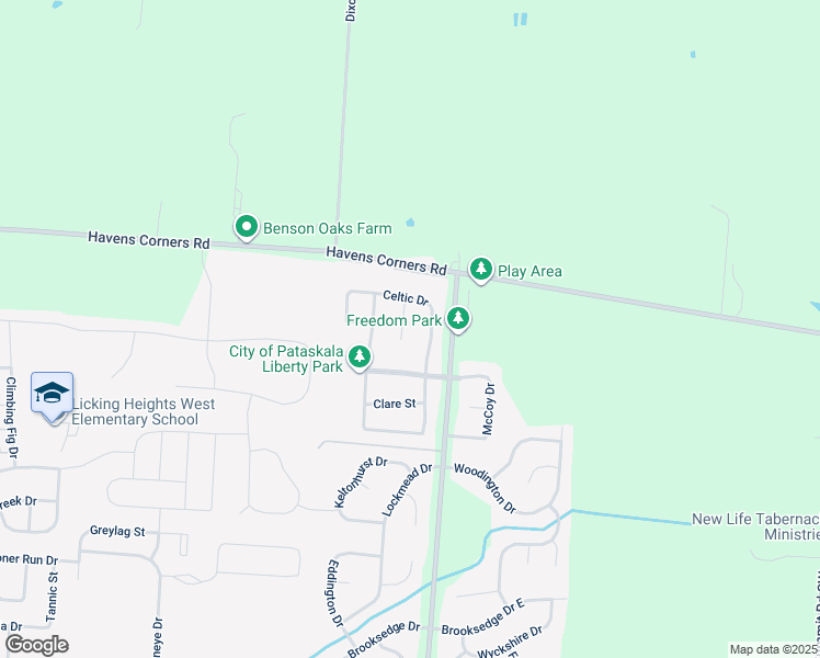 map of restaurants, bars, coffee shops, grocery stores, and more near 1213 Parsons Court in Pataskala