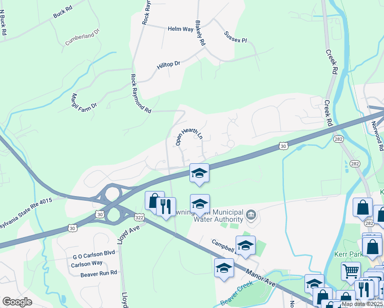 map of restaurants, bars, coffee shops, grocery stores, and more near 1006 Millstone Court in Downingtown