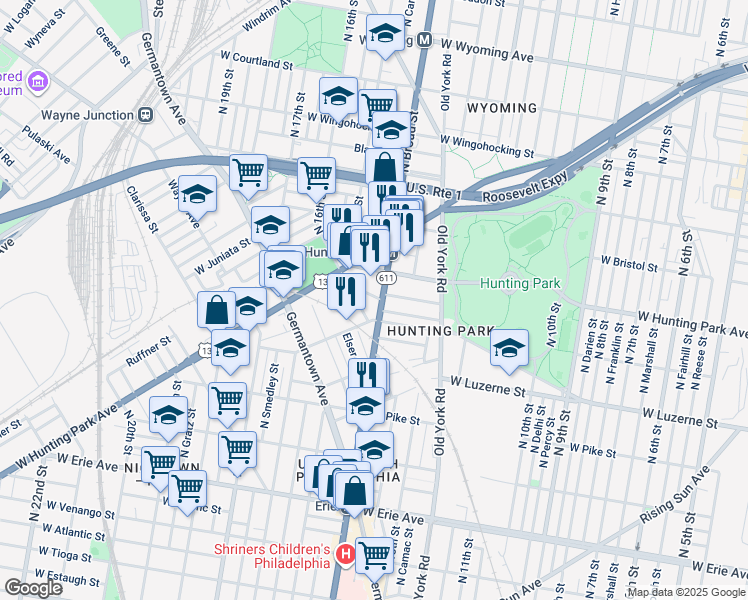 map of restaurants, bars, coffee shops, grocery stores, and more near in Philadelphia