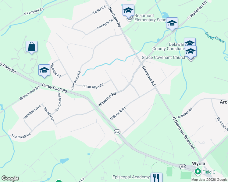 map of restaurants, bars, coffee shops, grocery stores, and more near 1108 Waterloo Road in Berwyn