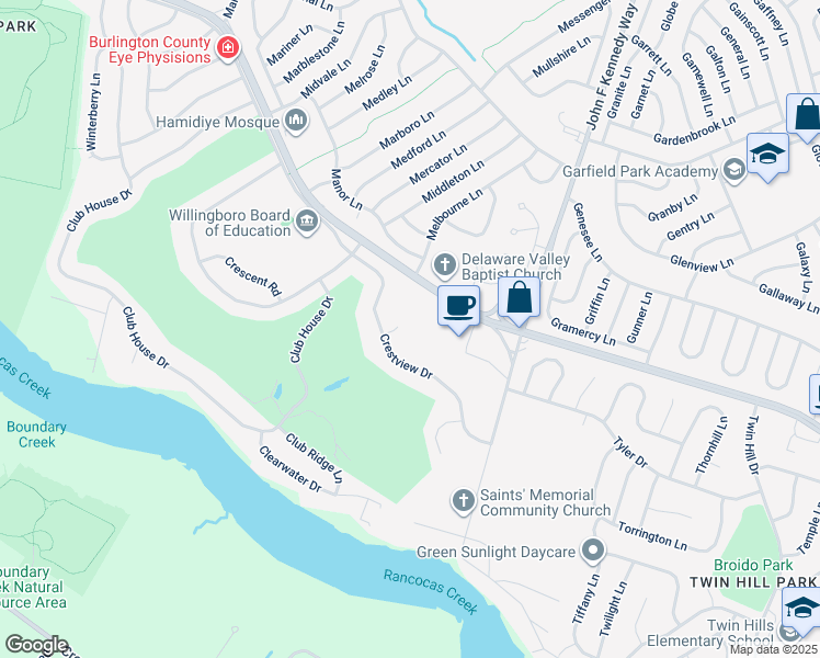 map of restaurants, bars, coffee shops, grocery stores, and more near 81 Crestview Drive in Willingboro