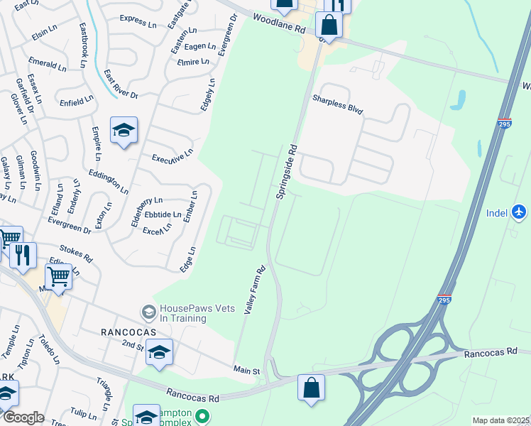map of restaurants, bars, coffee shops, grocery stores, and more near 2 Nelsons Way in Westampton Township
