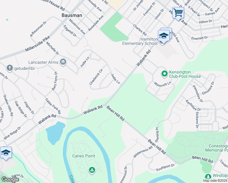 map of restaurants, bars, coffee shops, grocery stores, and more near 1677 Wabank Road in Lancaster