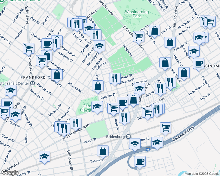 map of restaurants, bars, coffee shops, grocery stores, and more near 1968 Granite Street in Philadelphia