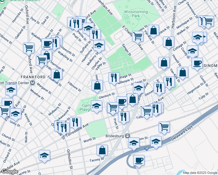 map of restaurants, bars, coffee shops, grocery stores, and more near 1968 Granite Street in Philadelphia