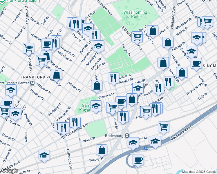 map of restaurants, bars, coffee shops, grocery stores, and more near 1966 Granite Street in Philadelphia