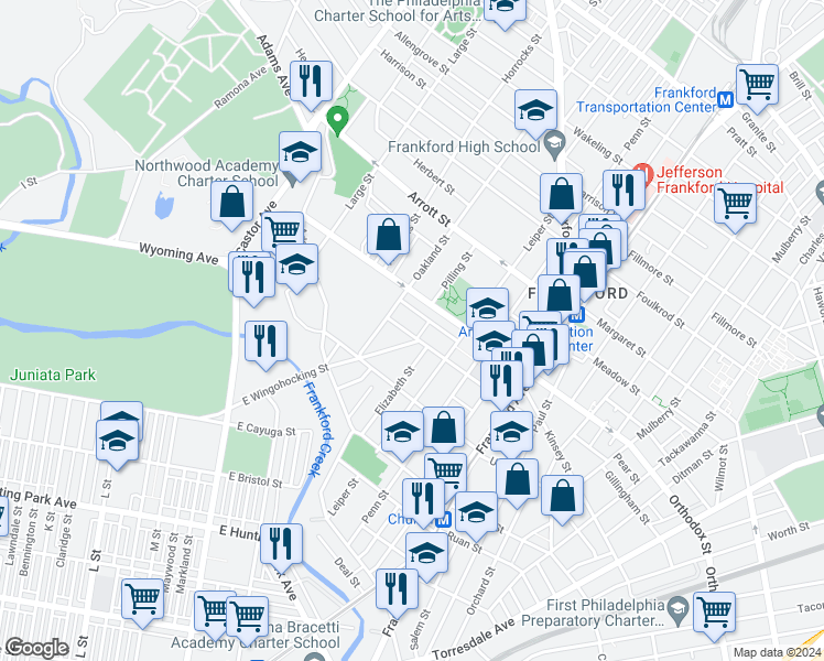 map of restaurants, bars, coffee shops, grocery stores, and more near 1327 Sellers Street in Philadelphia