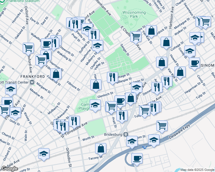 map of restaurants, bars, coffee shops, grocery stores, and more near 1964 Granite Street in Philadelphia